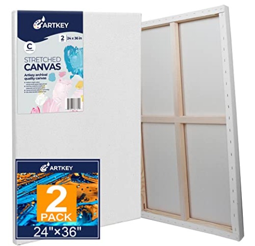 Stretched Canvases for Painting 24x36 Inch 2-Pack, 12.3 oz Triple Primed Acid-Free 100% Cotton Blank Canvas, Large Canvases for Oil Paint Acrylics Pouring & Wet Art Media, Pour Painting - 24"X36" (2-PACK) - 2