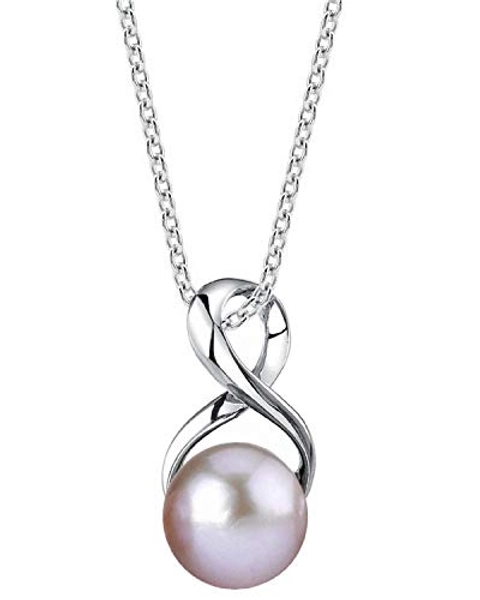 The Pearl Source Freshwater Pearl Pendant Necklace for Women - White Cultured Pearl Necklace with Infinity Design | Single Pearl Necklace for Women with 925 Sterling Silver Chain, 9.0-10.0mm
