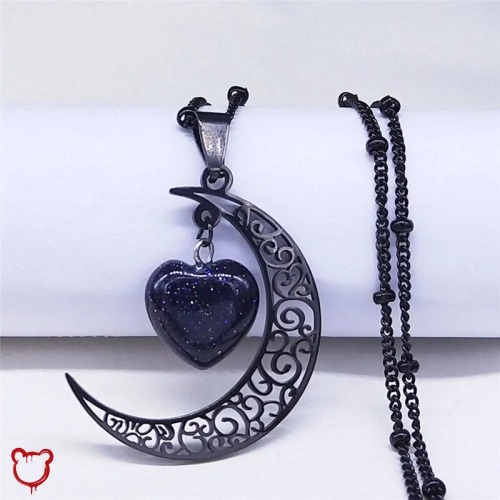 Black Heart Moon Necklace