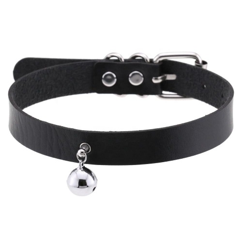 Bell Pendant Leather Collar - Black / Bell