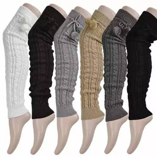 POMPOM LOVE Adorable Knee High Socks - Grey