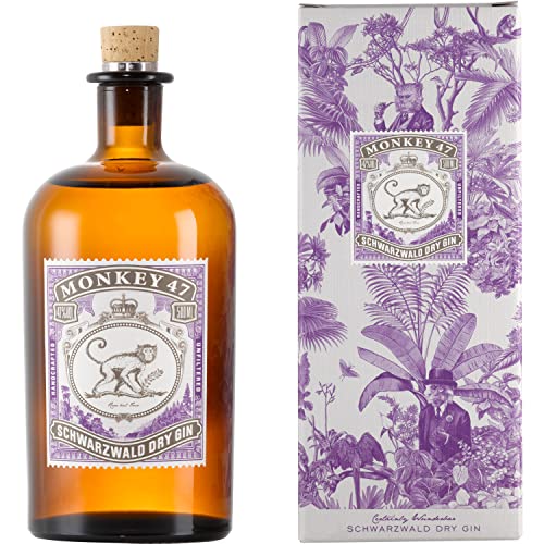 Monkey 47 Schwarzwald Dry Gin in Geschenkverpackung – Harmonischer Ultra Premium Gin mit Wacholderaroma & frischen Zitronen- und Fruchtnoten – 1 x 0,5 L