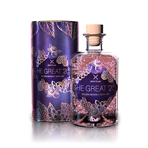 Michi Palma | The Great '20s Golden-Midnight-Berry (1 x 0.5 l) | Premium Spirituose auf Gin-Basis | Mit 23 Karat reinem Blattgold und edler Geschenkverpackung | Goldene Gin-Geschenkidee - Dunkle Beeren