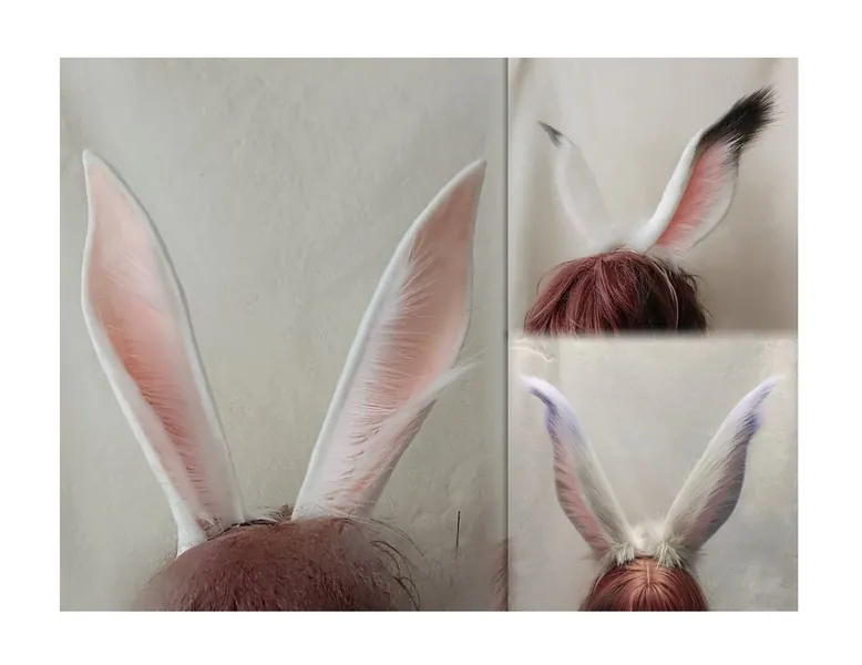 Handmade Bunny Rabbit Ears Hairband Furry Faux Fur Cute Blue Bunny Ears Headband Bunny Fursuit Party Halloween Cosplay Viera Rabbit Ears