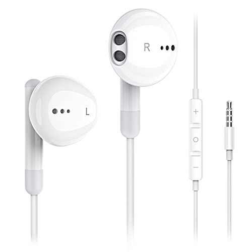 Kimwood Wired Earbuds with Microphone, Wired Earphones in Ear Headphones HiFi Stereo, Powerful Bass and Crystal Clear Audio, Compatible with iPhone, iPad, Android, Computer Most with 3.5mm Jack - White - regular