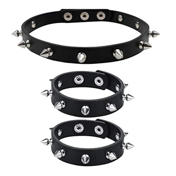 Leather Studded Bracelet Choker Punk Spike Rivet Cuff Metal Black Wristband