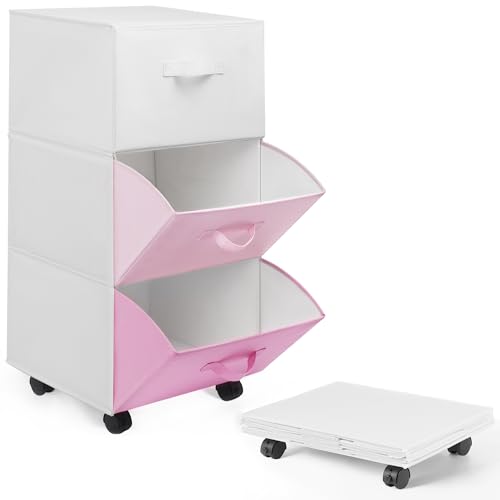 GRANNY SAYS 3 Drawer Dresser, Drawer Storage Organizer, Fabric Closet Storage Drawers with Side Pockets, Rolling Storage Cart with Drawers, Foldable Storage Cabinet with Wheels, Pink Gradient - Pink gradient