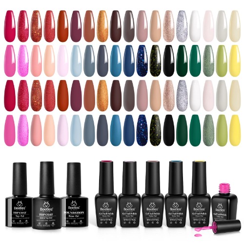 Beetles 2022 Christmas Gel Nail Polish Set, 36 Colors Holiday Gel Polish with Base Top Coat, Soak Off Pink Christmas Red Green Blue Golden Glitter New Year Gel Nail Art Beauty Gift Set for Women Girls
