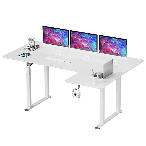 Dripex Schreibtisch höhenverstellbar elektrisch 180x110cm, L-förmiger höhenverstellbar mit Dual Motor, Eckschreibtisch Standing Desk mit 4 Beinen für Super Stabilität, Spleißbrett, weiß - 180 x 110 cm - Weiß