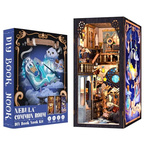 Fsolis DIY Book Nook Kit,Puppenhaus Miniatur Haus Kit mit LED Leuchten und Einsteckbar Staubschutzplatte,Book Nook Kreative Geschenke für Jungen und Mädchen - B The Nebula Rest Room