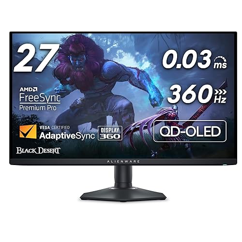 Alienware AW2725DF OLED Gaming Monitor - 26.7-inch Quantom-Dot WQHD (2560x1440) 360Hz 0.03Ms Display, AMD FreeSync Premium Pro, HDMI/DP/USB 3.2 Gen1, Height/Tilt/Swivel/Pivot Adjustability - Black - 26.7 Inches - 2560 x 1440 Pixels - AW2725DF