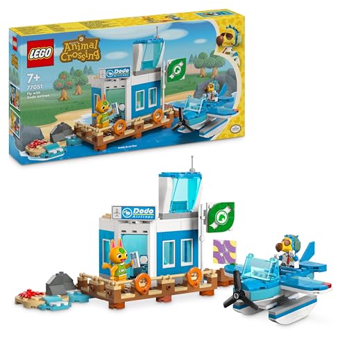 LEGO Animal Crossing Vuelo con Dodo Airlines Aeropuerto de Juguete con Hidroavión y Minifigura de Piloto Basado en Videojuegos, Regalo para Niñas y Niños de 7 Años o Más, Figura de Pájaro y Gato 77051