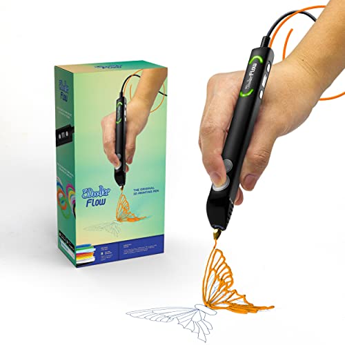 3Doodler Flow 3D Printing Pen for Teens, Adults & Creators! - Black - with Free Refill Filaments + Stencil Book + Getting Started Guide - FLOW