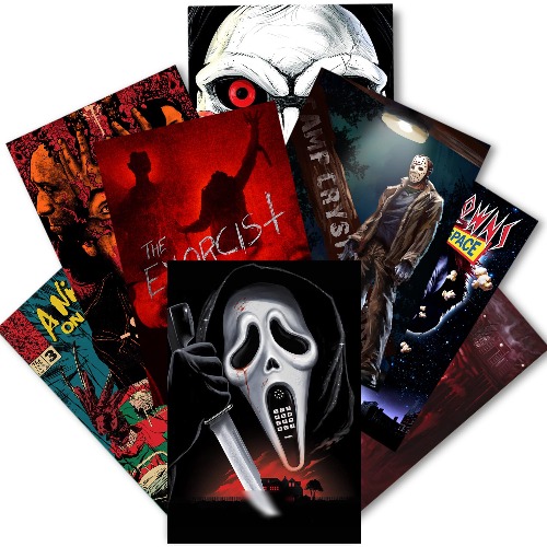 Essdsdc Horror Posters Decor - Halloween Movie Vintage Prints for Home Bedroom 8 Pcs, 11.5 x 16.5 Horror Movie 2 8PCS