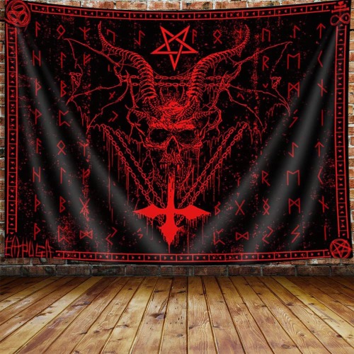 Ptrxobj Goat Head Pentagram Gothic Tapestry Devil Demon Baphomet Satanic Symbol Tapestry Mysterious Hippie Tapestry Large Wall Hanging for Living Room Bedroom College Dorm 71x60 inch