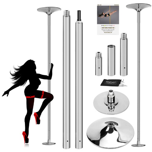 45mm Removable Dancing Pole Set Spinning Static Dancing Pole Portable Fitness Dance Pole Kit for Exercise Club Pub Home(Silver)