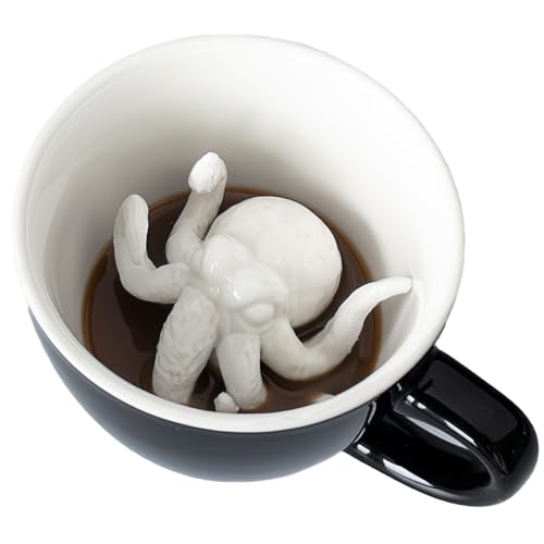 Creature Cups CTHULHU Ceramic Cup (11 Ounce, Black Exterior) - Creepy Cups - Hidden 3D Animal Inside Mug Emerges As You Drink- Birthday, Halloween, Spooky Drinkware Gift for Coffee & Tea Lovers - Cthulhu