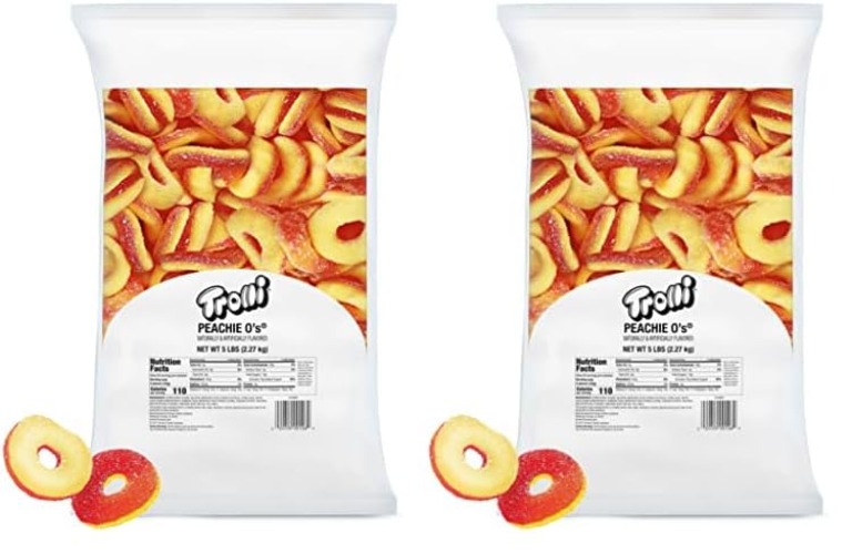 Trolli Peachie O's Sour Gummy Rings Candy, 5 Pound Bulk Bag (Pack of 2) - Peachie O's - 5 Pounds (Pack of 2)