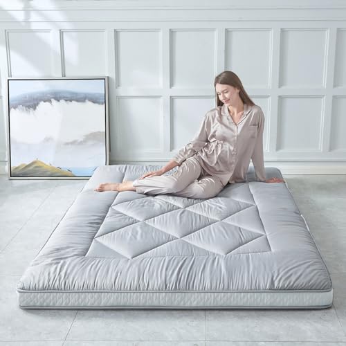 INFINICE Japanese Floor Mattress Futon Mattress, Extra Thick Roll Up Mattress Bed Topper Mat for Guest, Lounger or Travel, Gray, Twin-XL - Grey - Twin XL - Japanese