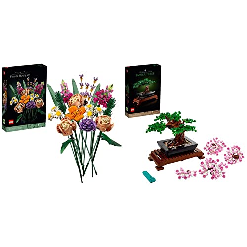 LEGO 10280 Flower Bouquet, Artificial Flowers, Set for Adults, Decorative Home Accessories, Idea, Botanical Collection & 10281 Bonsai Tree Set for Adults, Home Décor DIY Projects - + Bonsai Tree Set