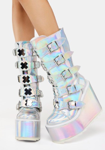 Holographic Dune X Buckle Boots | US 6