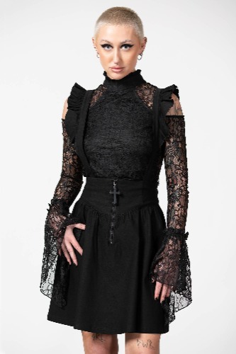 Yuna Suspender Skirt | XS / Black / 72% Rayon 26% Nylon 2% Elastane