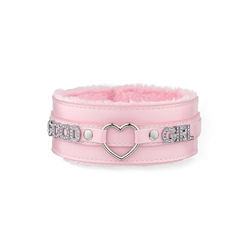ADEMISHIA Pink Furry Heart O-ring Leather Choker Collar For Women, Handmade Punk Gothic Letter Necklace Adjustable Fashion Jewerly - Pink - GOOD