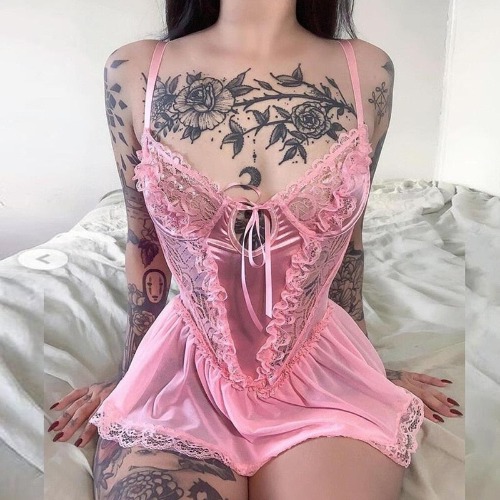 Satin & Lace Bodysuit - L