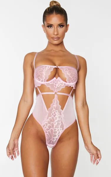 Baby Pink Underwired Cut Out Lace Body