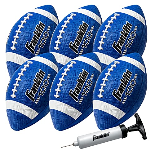 Franklin Sports Kids Junior Football - Grip-Rite 100 Youth Junior Size Rubber Footballs - Peewee Kids Durable Outdoor Rubber Footballs - Single Footballs + 6 Football Bulk Packs Available - Blue/White - 6 Balls