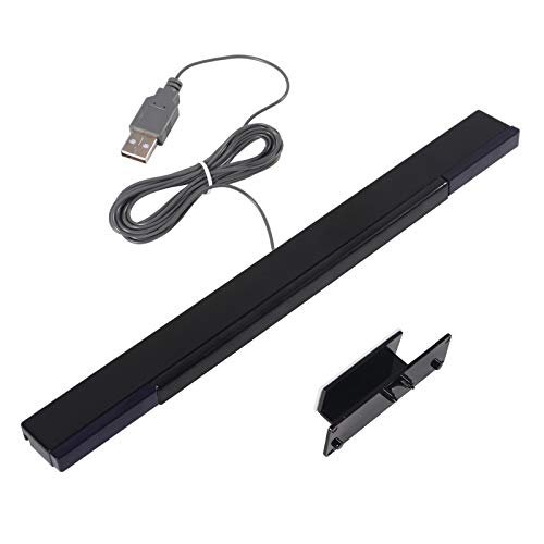 Aokin USB Sensor Bar for Wii, Replacement USB Wired Infrared Ray Sensor Bar for Nintendo Wii, Wii U, and PC, Includes Stand, Black