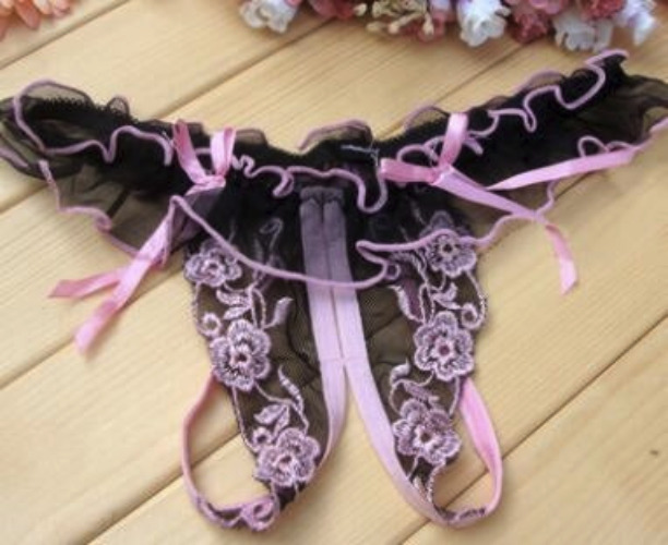 Floral Crotchless Panties - Pink