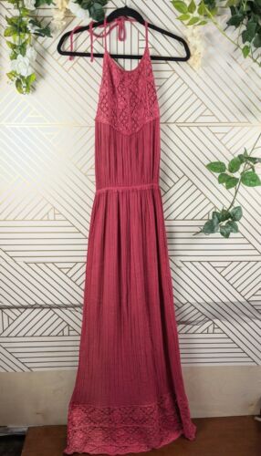 Jens Pirate Booty Halter Maxi Dress Hot pink Size small crotchet   | eBay