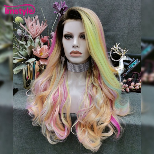 Synthetic Lace Front Rainbow Wigs For Women Wavy Long  Wig Heat Resistant Fiber  | eBay