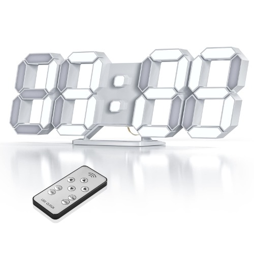 3D LEDデジタル時計 9.7イン リモコン付き、明るさ調整 目覚まし時計 壁掛け時計年/月/日の温度表示、ナイトランプ寝室、キッチン、居間などに適しています。 - 9.7inch 白 ￥1,980