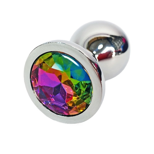 Small Metal Butt Plug with Rainbow Jewel