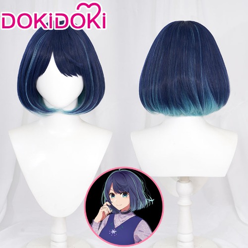 DokiDoki Anime Oshi no Ko Cosplay Kurokawa Akane Wig Short Version Dark Blue Cyan Highlight | Kurokawa Akane-PRESALE
