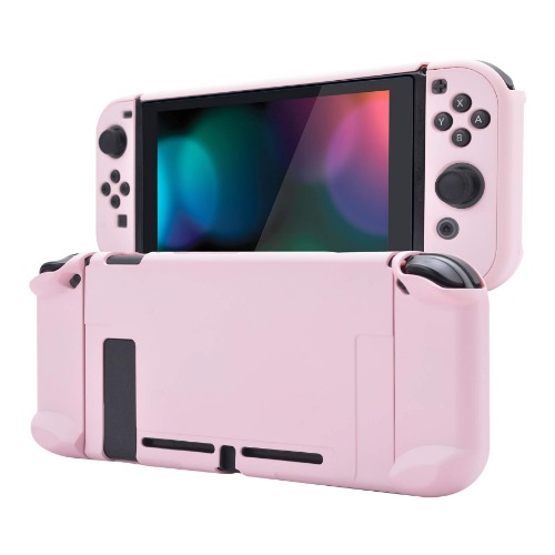 eXtremeRate Back Cover for Nintendo Switch Console, NS Joycon Handheld Separable Protector Hard Shell, Soft Touch Dockable Protective Case for Nintendo Switch - Cherry Blossoms Pink - Pure Cherry Blossoms Pink
