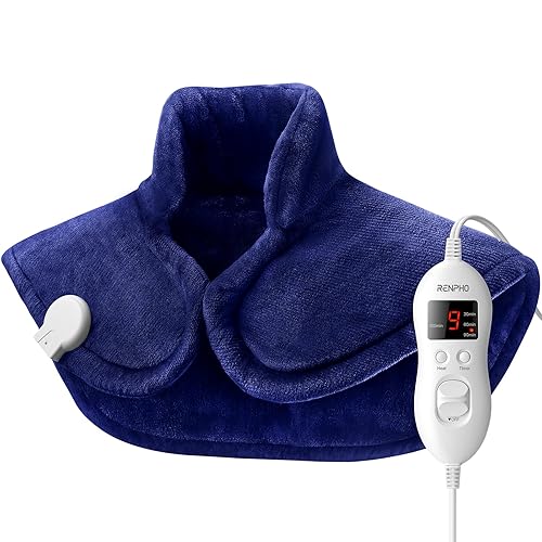 RENPHO Neck Shoulder Heating Pad, FSA HSA Eligible, Birthday Gifts for Women Men Mom Dad, Weighted Electric Heat Pad for Pain Cramps Relief, Machine Washable, Super Soft, ETL Certified, Blue - 19''x24" - Blue