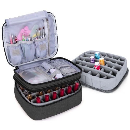 LUXJA Nail Polish Carrying Case - Holds 30 Bottles (15ml - 0.5 fl.oz), Double-layer Organizer for Nail Polish and Manicure Set, Black (Bag Only) - Hold 30 Bottles(15ml) Black