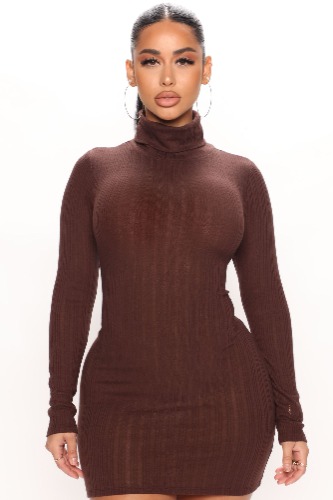 Vivian Turtleneck Mini Dress - Chocolate | S