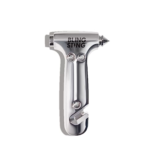 BLINGSTING Safety Hammer - Emergency Automotive Escape Tool with Window Breaker, Seat Belt Cutter & Adjustable Car Visor Strap - Tempered Glass Breaker - Steel Blade - Silver (1 Count) - Silver 1