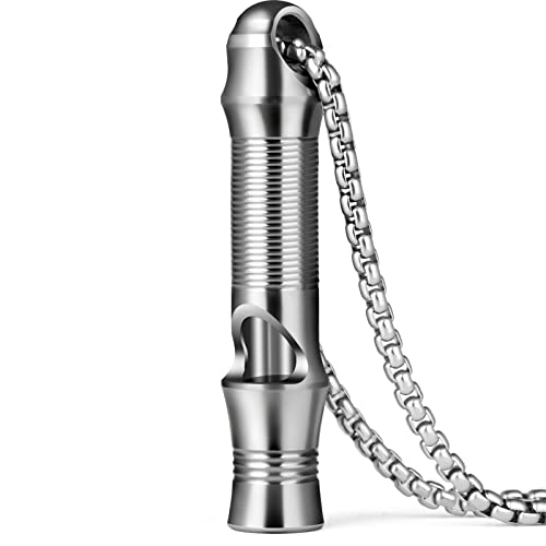 TISUR Titanium Emergency Whistle,EDC Safety Whistles Necklace Loud up to 120db,Survival Whistles for Survival,Hiking,Camping,Pets Training - Silver Whistle Titanium
