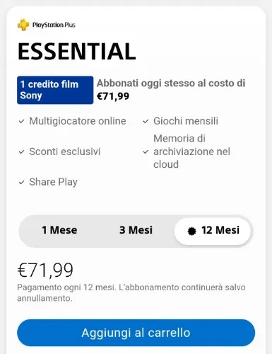 Ps plus essential 1 anno