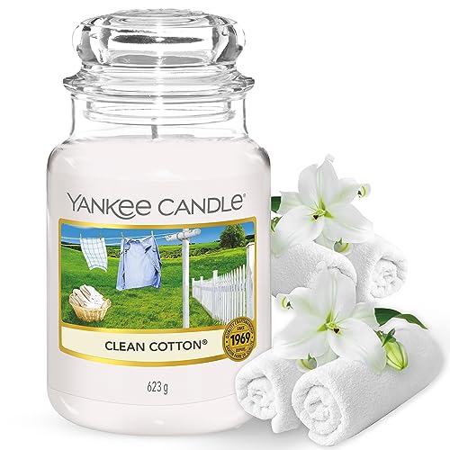 Yankee Candle Candela Profumata in Giara Grande, Clean Cotton, Durata Fino a 150 Ore - Clean Cotton - Candela grande
