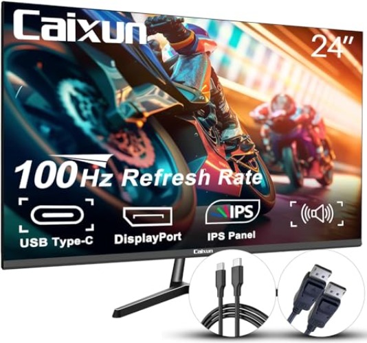 Caixun Gaming Monitor 24" Full HD 100Hz, Pannello IPS, HDMI, Type-C, DP, FreeSync, Computer Schermo Lavoro Monitor per PC con altoparlanti integrati (CM24X3 cavo Type-C e cavo HDMI inclusi) - 24 pollici IPS 100Hz