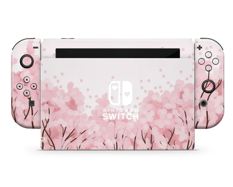 Pastel Pink Cherry Blossom Nintendo Switch Skin, Sakura Flower Floral Switch Console Joycon Decal Wrap Sticker, Custom 3M Vinyl