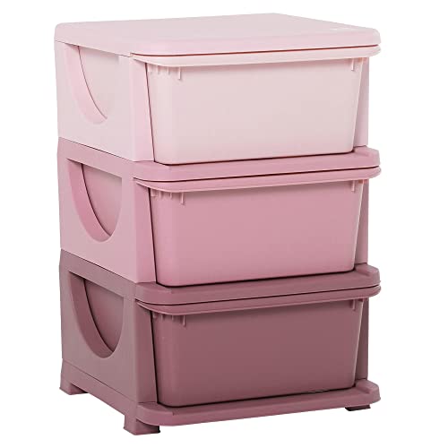 HOMCOM Kids Storage Units with 3 Drawers 3 Tier Chest Vertical Dresser Tower Toy Organizer for Nursery Playroom Kindergarten Pink - Pink - 37 x 37 x 56.5 cm