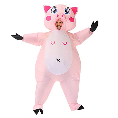 SHENGMEI Inflatable Costumes for Adults, Funny Elk/Santa Claus/Pig/Cow/Flamingo Animal Costume for Men Women Blow Up Halloween Xmas Party Cosplay Clothing - pink pig