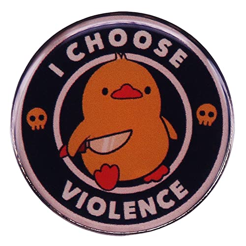 I Choose Violence Enamel Pin Cute Duck with Knife Lapel Pin Cartoon Animal Brooch Pin Yellow Duck Skull Badge Brooch Pin Cool Clothes Bag Accessory Jewelry